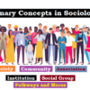 Primary Concepts in Sociology: Society, Community, Association, Institution, Social group, Folkways and Mores (समाजशास्त्र की प्राथमिक अवधारणाएँ: समाज, समुदाय, समिति, संस्था, सामाजिक समूह, जनरीतियाँ एवं लोकाचार)